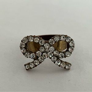 Vintage 80s 90s Costume White Diamond Rhinestone Cute Bow Ribbon Ring